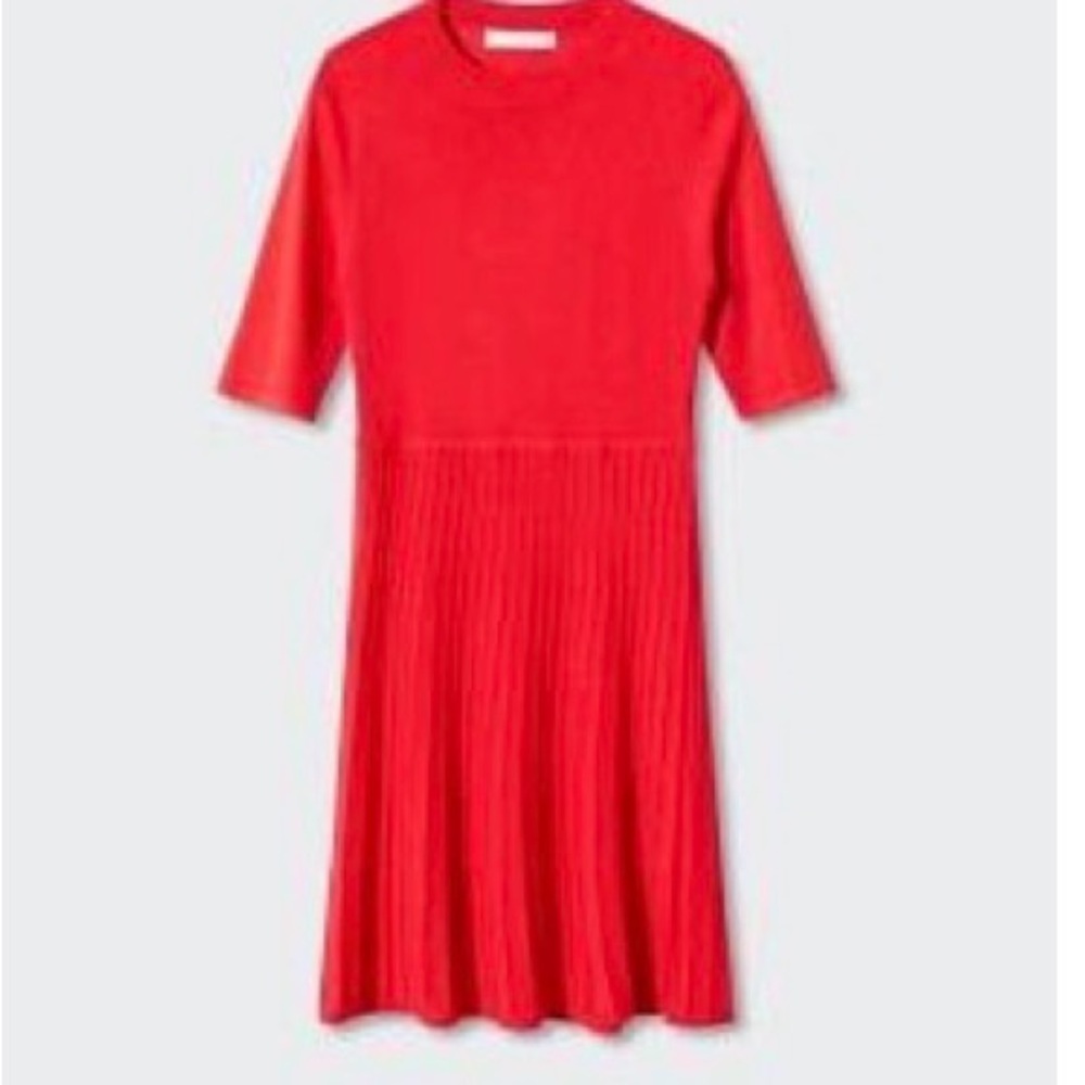 Mango Red Pleated Dress
